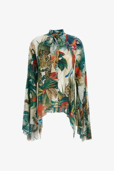 Roberto Cavalli Camicia Con Stampa Jungle Impeccabile Multicolor Donna Camicie E Top