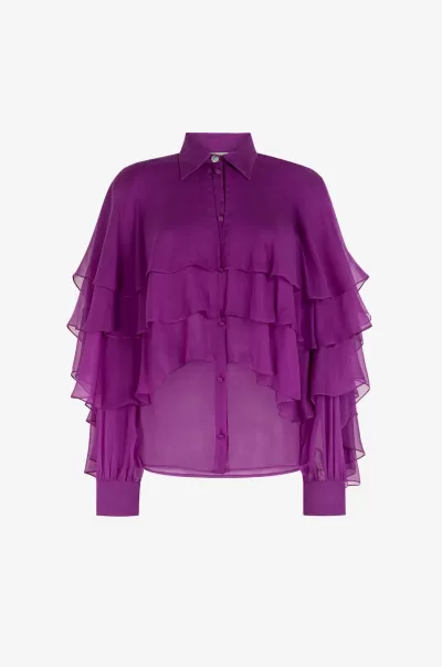 Donna Roberto Cavalli Affidabilità Camicia In Seta Con Volant Camicie E Top Purple