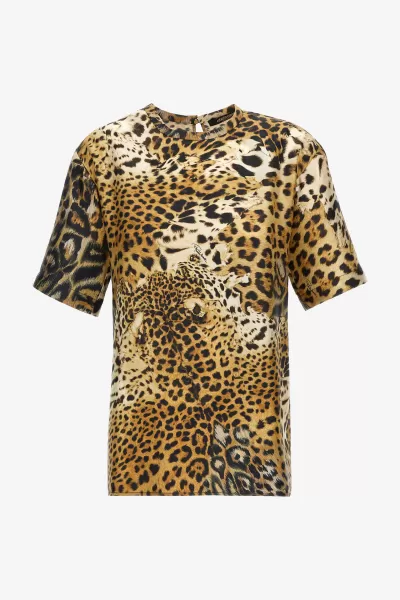 Naturale Roberto Cavalli Prestigioso Donna T-Shirt Con Stampa Leopard T-Shirt
