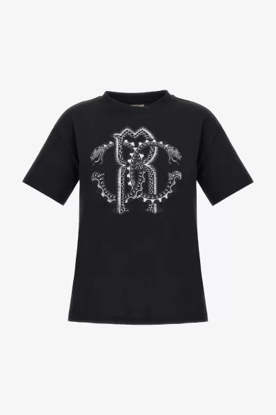T-Shirt Roberto Cavalli Donna T-Shirt Con Monogram Rc Stiloso Nero_191101