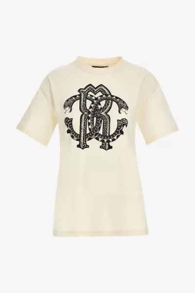Ivory Roberto Cavalli Prezzo All'ingrosso Donna T-Shirt T-Shirt Con Monogram Rc