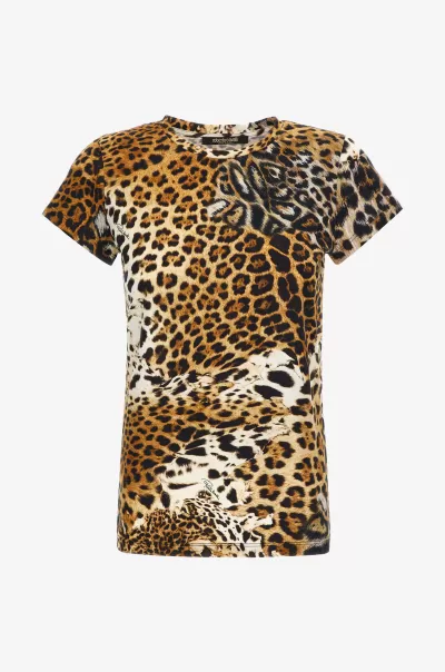 T-Shirt Stampa Leopard Naturale T-Shirt Donna Vendere Roberto Cavalli