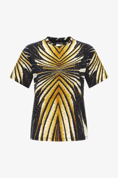Qualità T-Shirt Stampa Ray Of Gold Roberto Cavalli T-Shirt Giallo_Sen Donna