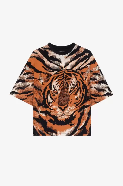 Roberto Cavalli T-Shirt Donna T-Shirt Con Stampa Tiger Ocra Originale