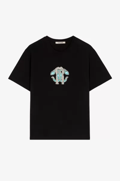 Donna Unico T-Shirt T-Shirt Con Monogram Mirror Snake Nero_191101 Roberto Cavalli