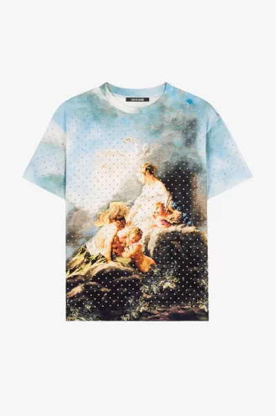 Domanda Multicolor Roberto Cavalli T-Shirt Con Stampa E Cristalli Donna T-Shirt