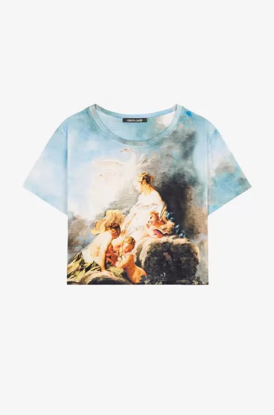 T-Shirt Donna Multicolor Roberto Cavalli T-Shirt Crop Con Stampa Budget