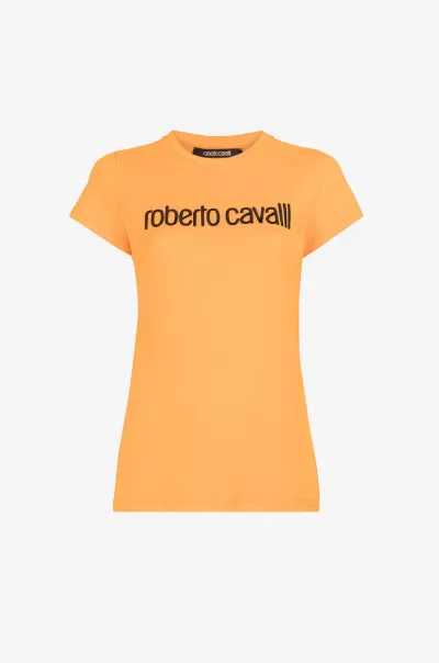 Roberto Cavalli T-Shirt Unico Donna T-Shirt Con Logo Ricamato Orange