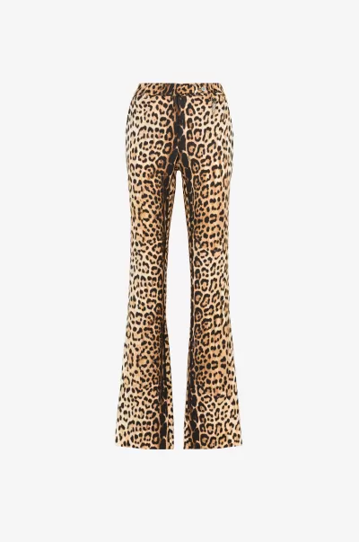 Roberto Cavalli Pantaloni Svasati Con Stampa Leopard Ultimo Modello Pantaloni E Shorts Donna Naturale