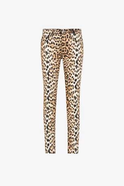 Jeans Slim Con Stampa Leopard Naturale Donna Roberto Cavalli Economico Pantaloni E Shorts