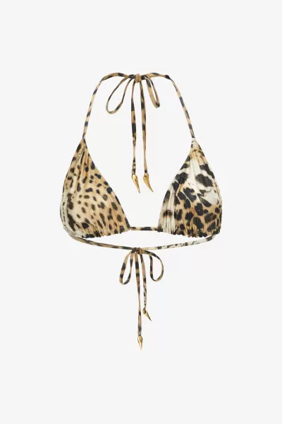 Naturale Donna Abbigliamento Mare Esclusivo Roberto Cavalli Top Bikini Stampa Leopard