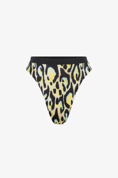 Roberto Cavalli Donna Yellow Moda Abbigliamento Mare Top Bikini Con Stampa Jaguar