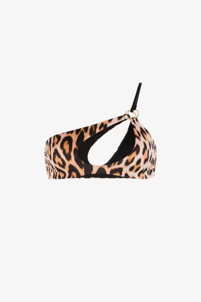 Donna Vendita Roberto Cavalli Macula_Naturale Top Bikini Con Cut-Out E Stampa Leopard Abbigliamento Mare