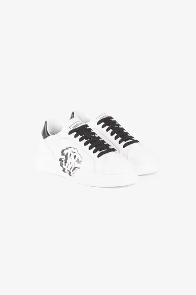 Bianco/Nero Sneaker Roberto Cavalli Economico Donna Sneakers Con Monogram Mirror Snake