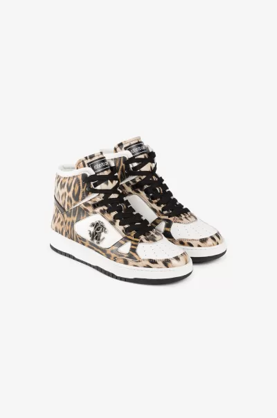 Maculato/Bianco/Nero Sneaker Donna Sneakers Alte Con Stampa Jaguar Roberto Cavalli Acquistare