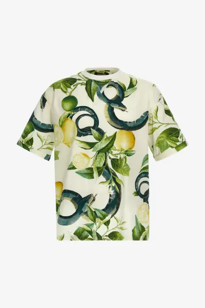 Prezzo Di Costo Roberto Cavalli T-Shirt Con Stampa Limoni T-Shirt E Polo Avorio/Multicolor Uomo