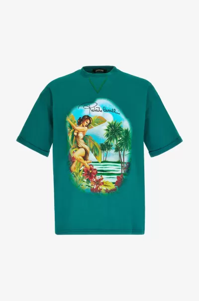 T-Shirt Con Stampa Hawaii T-Shirt E Polo Uomo Roberto Cavalli Performance Peacock