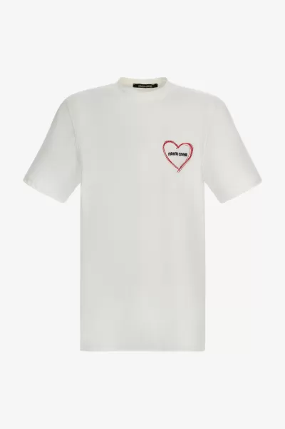 Offerta Speciale T-Shirt E Polo Roberto Cavalli T-Shirt Con Cuore E Logo White Uomo