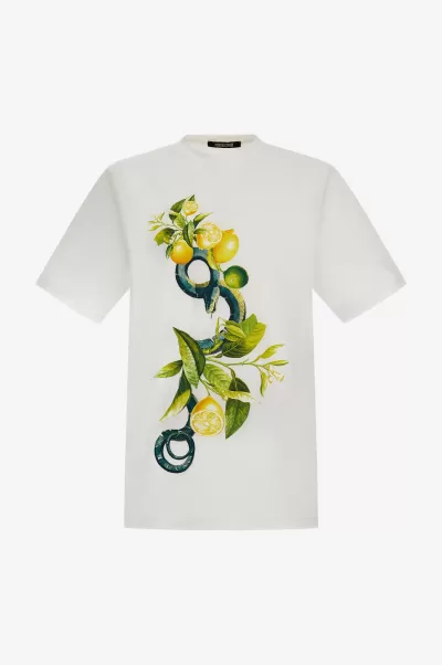Roberto Cavalli T-Shirt E Polo White Uomo T-Shirt Con Stampa Limoni E Snake 2024