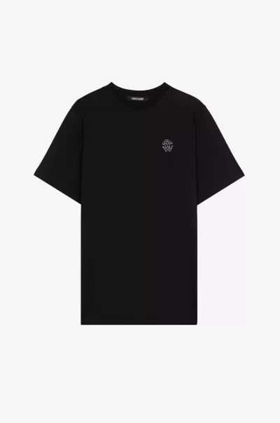 Uomo T-Shirt E Polo Black T-Shirt Con Monogram Mirror Snake Economico Roberto Cavalli