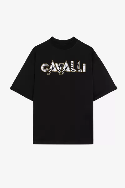 Roberto Cavalli T-Shirt Con Logo Uomo T-Shirt E Polo Originale Black