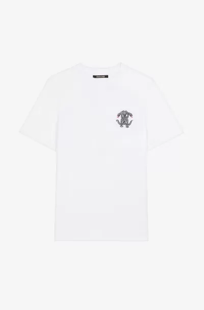 White 2024 T-Shirt Con Monogram Mirror Snake T-Shirt E Polo Roberto Cavalli Uomo
