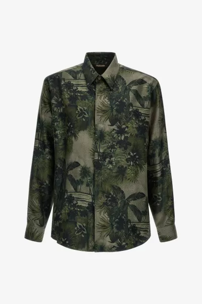 Camicie Esclusivo Uomo Roberto Cavalli Camouflage Camicia Con Stampa