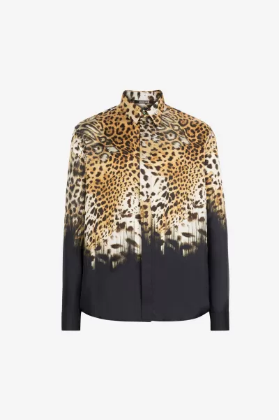Uomo Camicie Roberto Cavalli Camicia In Seta Con Stampa Leopard Affidabile Black