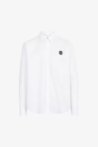 Uomo Classico Camicia Con Monogram Mirror Snake Roberto Cavalli Camicie White