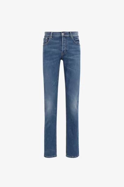 Pantaloni E Shorts Jeans Slim Con Monogram Mirror Snake Medium_Blue Roberto Cavalli Chic Uomo