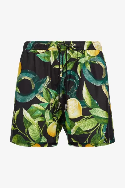 Roberto Cavalli Uomo Shorts Da Bagno Con Stampa Limoni Nero/Multicolor Nuovo Prodotto Abbigliamento Mare