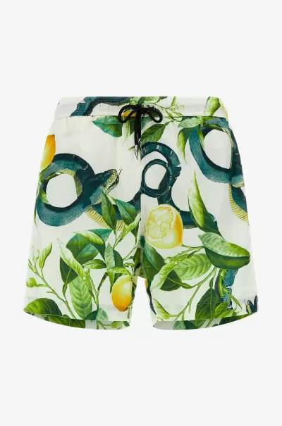 Avorio/Multicolor Uomo Abbigliamento Mare Shorts Da Bagno Con Stampa Limoni Roberto Cavalli Prestigioso