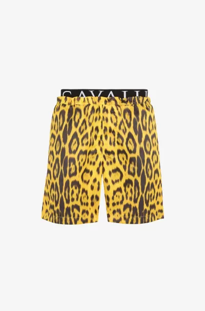 Prodotto Abbigliamento Mare Uomo Roberto Cavalli Shorts Da Bagno Con Stampa Jaguar Yellow