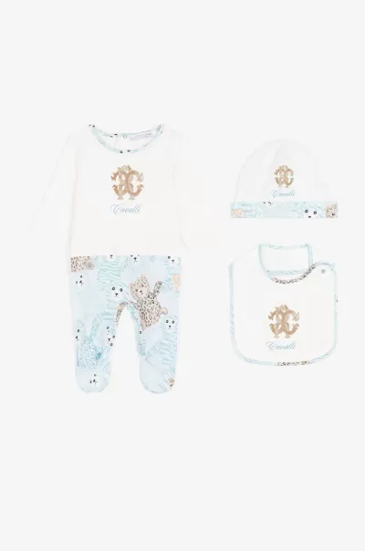 Roberto Cavalli Abbigliamento Acquistare Baby_Blue Completo Con Monogram Rc E Stampa Teddy Bear Bambino