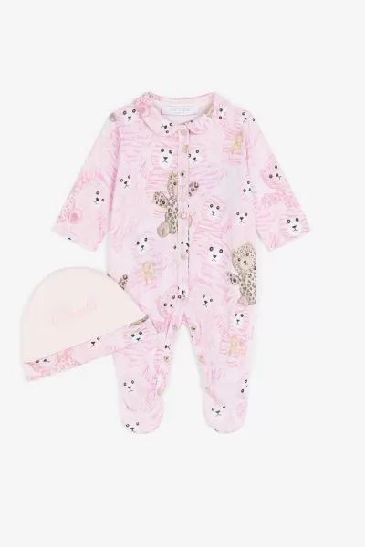 Roberto Cavalli Bambino Lussuoso Abbigliamento Baby_Pink Completo Con Stampa Teddy Bear