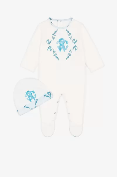 Chic Bambino Abbigliamento Roberto Cavalli Baby_Blue Completo Con Monogram Rc E Stampa Floreale