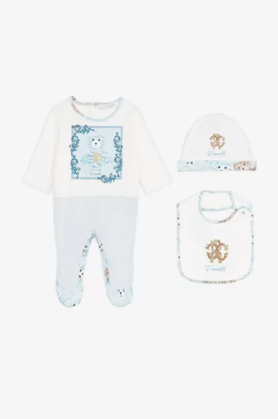 Completo Con Monogram Rc E Stampa Teddy Bear Uscita Abbigliamento Baby_Blue Bambino Roberto Cavalli