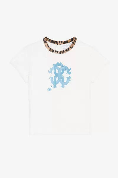 Milky_White Concorrenza T-Shirt Con Monogram Rc Abbigliamento Bambino Roberto Cavalli