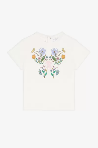 Milky_White Roberto Cavalli Abbigliamento Bambino T-Shirt Con Monogram Rc E Stampa Floreale Garantire