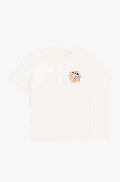 Roberto Cavalli Abbigliamento Vendere T-Shirt Con Monogram Rc Bambino Milky_White