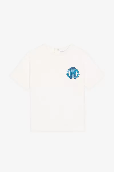 Milky_White Bambino Roberto Cavalli T-Shirt Con Monogram Rc Abbigliamento In Linea