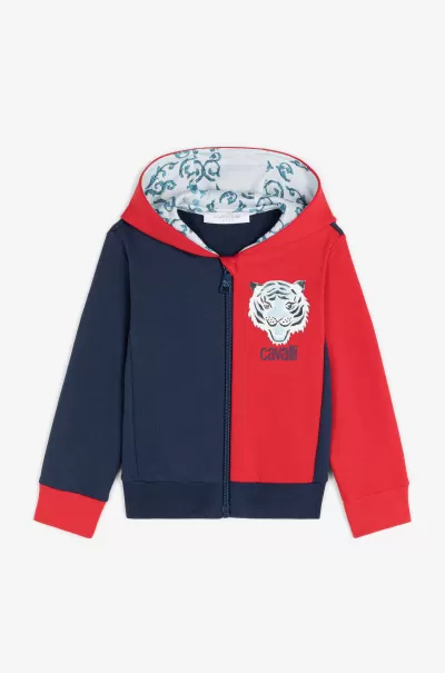 Abbigliamento Negozio Red/Navy Bambino Felpa Con Stampa Tiger E Logo Roberto Cavalli