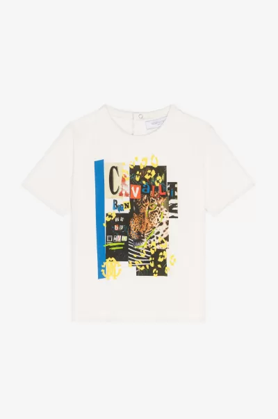 Abbigliamento T-Shirt Con Stampa Collage Milky_White Roberto Cavalli Esclusivo Bambino