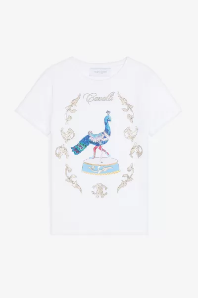 Abbigliamento Unico Bambino Optical_White T-Shirt Con Stampa Floreale E Carosello Roberto Cavalli