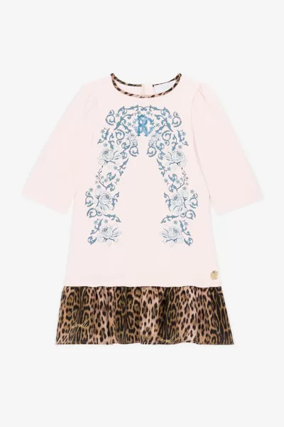 Natural/Pink Roberto Cavalli Abbigliamento Abito Con Monogram Rc E Stampa Leopard Prezzo All'ingrosso Bambino
