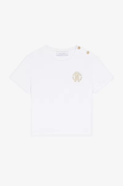 Offerta Speciale Bambino Roberto Cavalli Optical_White Abbigliamento T-Shirt Con Monogram Rc