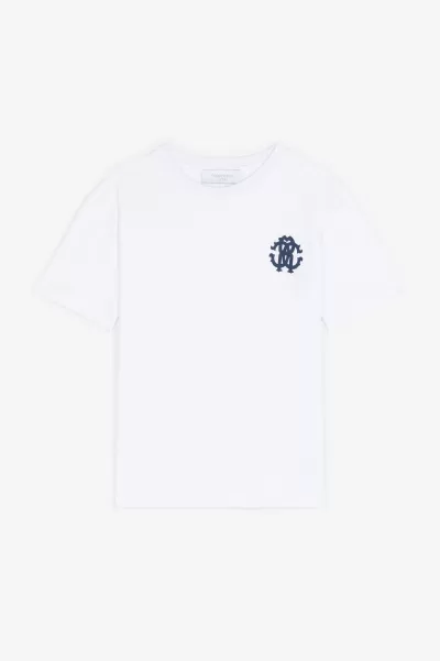 Originale T-Shirt Con Monogram Rc Bambino White/Navy Abbigliamento Roberto Cavalli