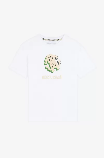 Abbigliamento Bambino Optical_White_ T-Shirt Con Monogram Rc Roberto Cavalli Di Lusso