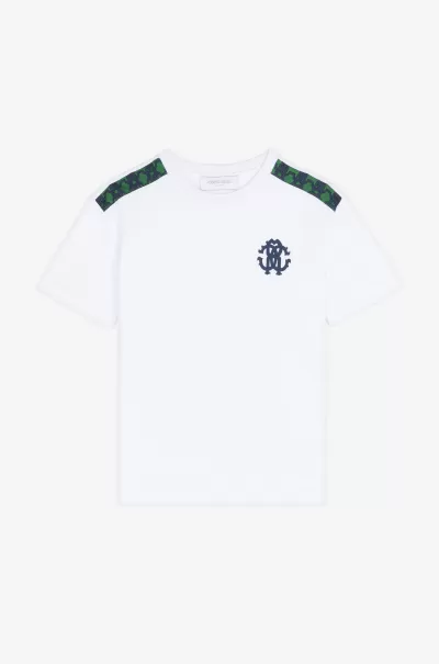 Abbigliamento Roberto Cavalli Sconto Optical_White T-Shirt Con Monogram Rc Bambino
