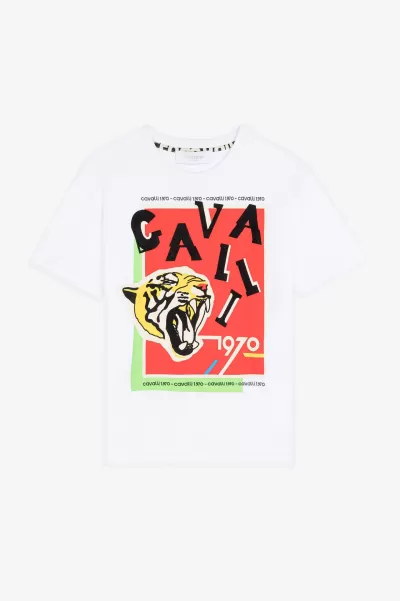 Optical_White_ T-Shirt Con Logo E Stampa Tiger Bambino Roberto Cavalli Consegna Abbigliamento